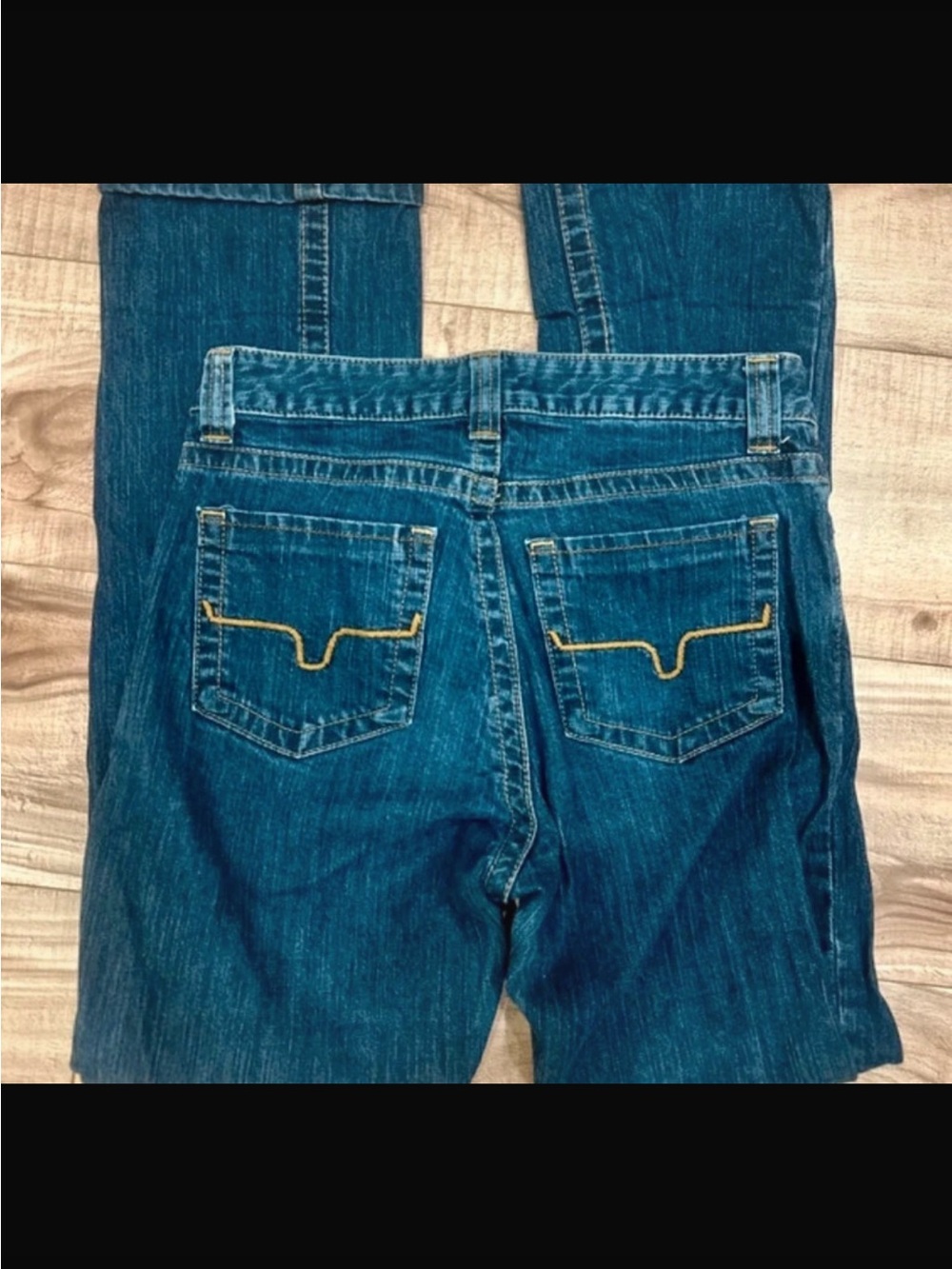 Kimes Ranch Women's Straight Leg Blue Denim Jeans with Gold Pocket Stitch